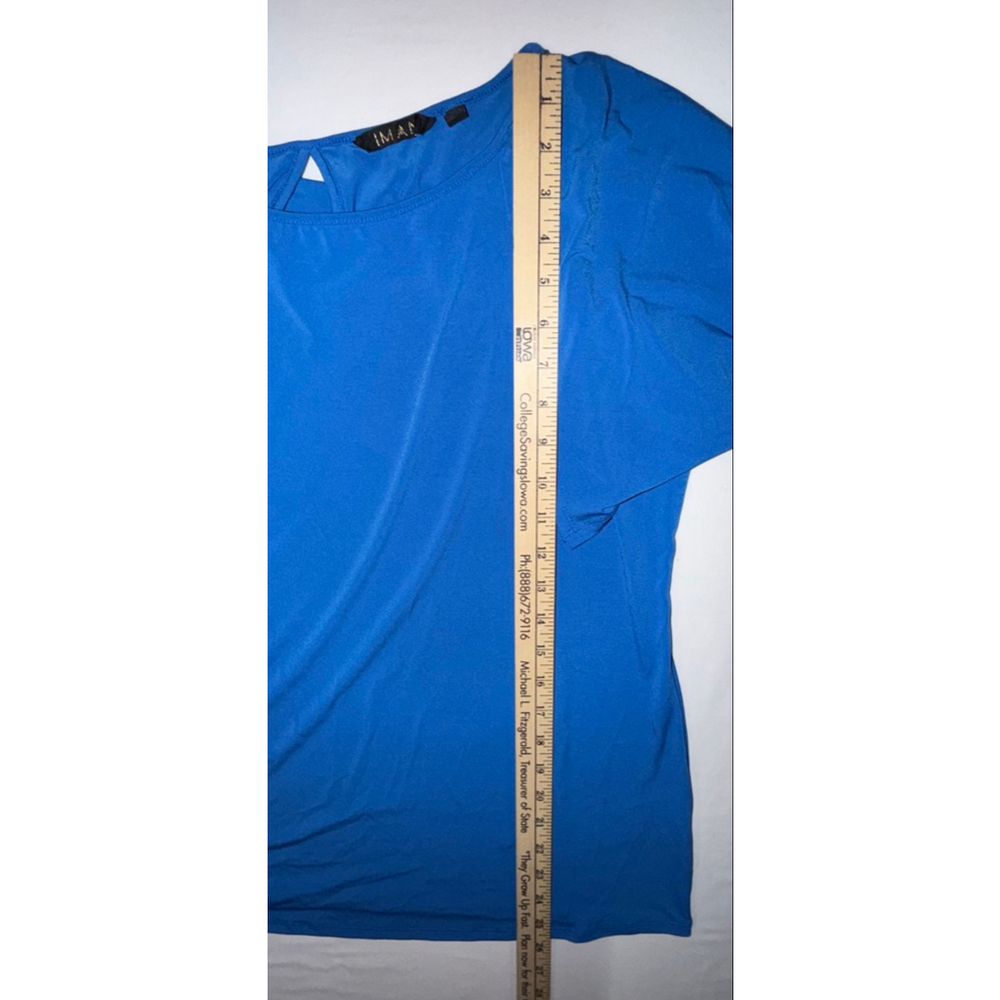 IMAN Global Chic Royal Blue Cape Sleeve Flutter Top Keyhole L Workwear NWOT - Picture 7 of 10